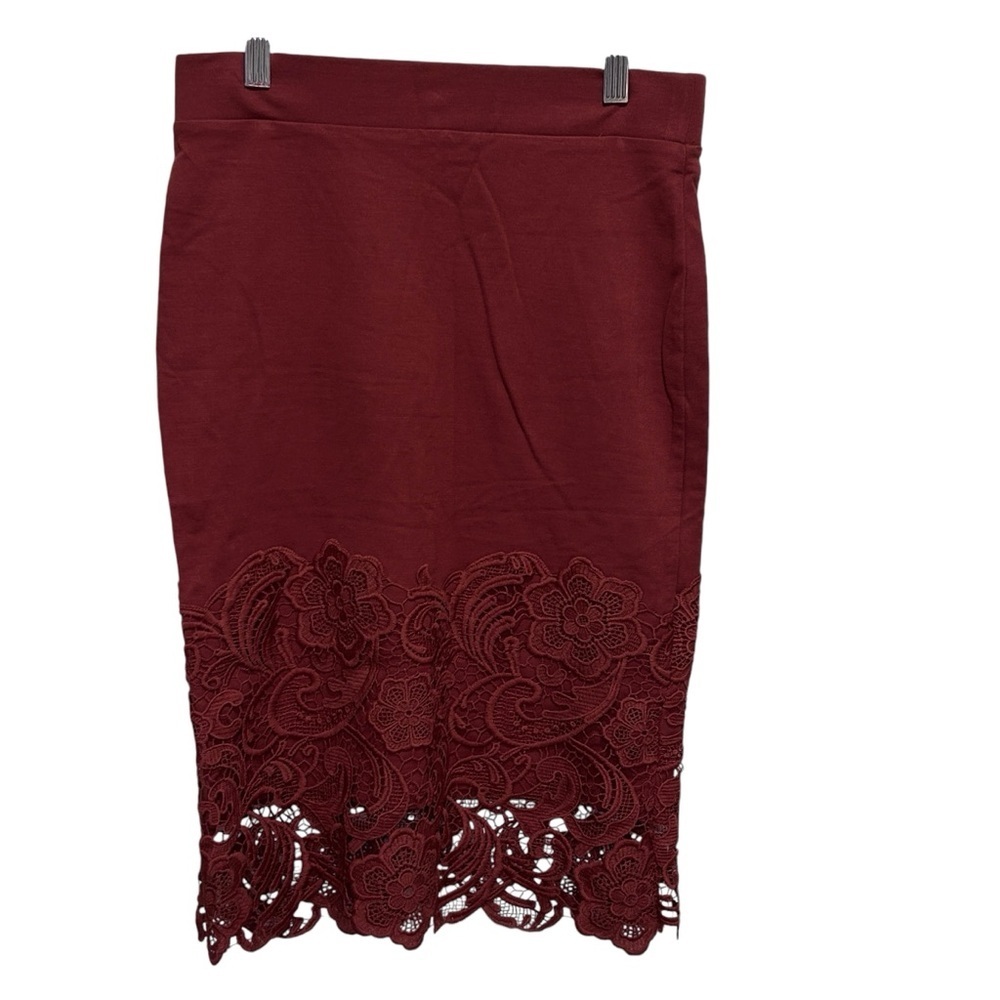 Olivia Blu Rust Color Lace Pencil Midi Skirt